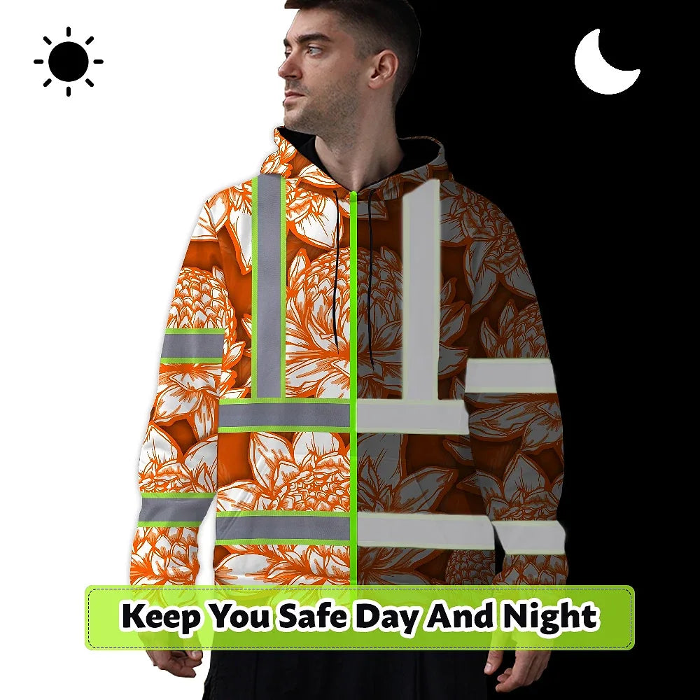 Hi Vis Hoodie Reflective Tapes Orange Neon White Protea Custom Name Safety Workwear For Workers, Truckers, Operators