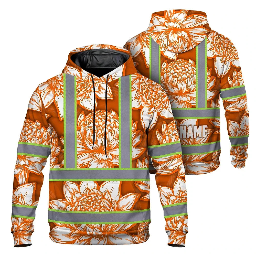 Hi Vis Hoodie Reflective Tapes Orange Neon White Protea Custom Name Safety Workwear For Workers, Truckers, Operators