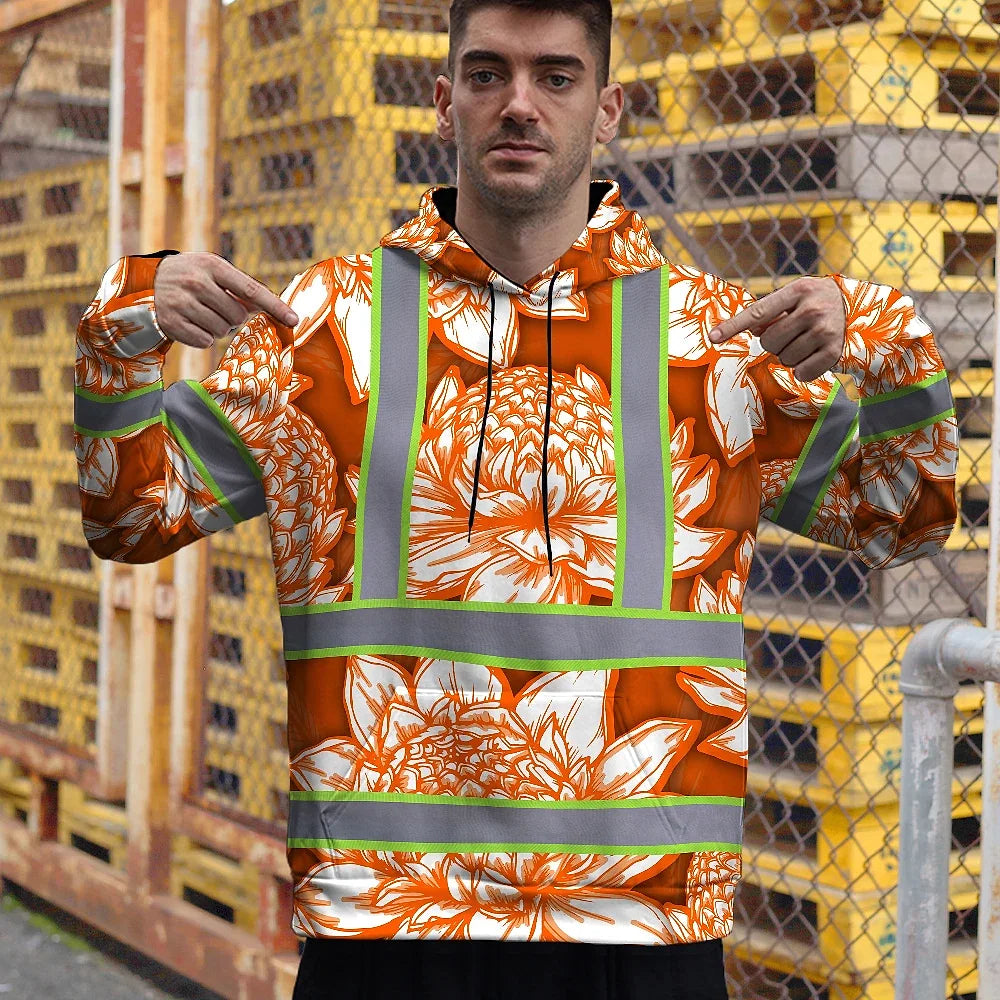 Hi Vis Hoodie Reflective Tapes Orange Neon White Protea Custom Name Safety Workwear For Workers, Truckers, Operators