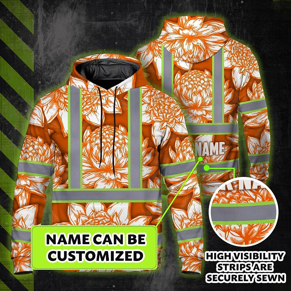 Hi Vis Hoodie Reflective Tapes Orange Neon White Protea Custom Name Safety Workwear For Workers, Truckers, Operators