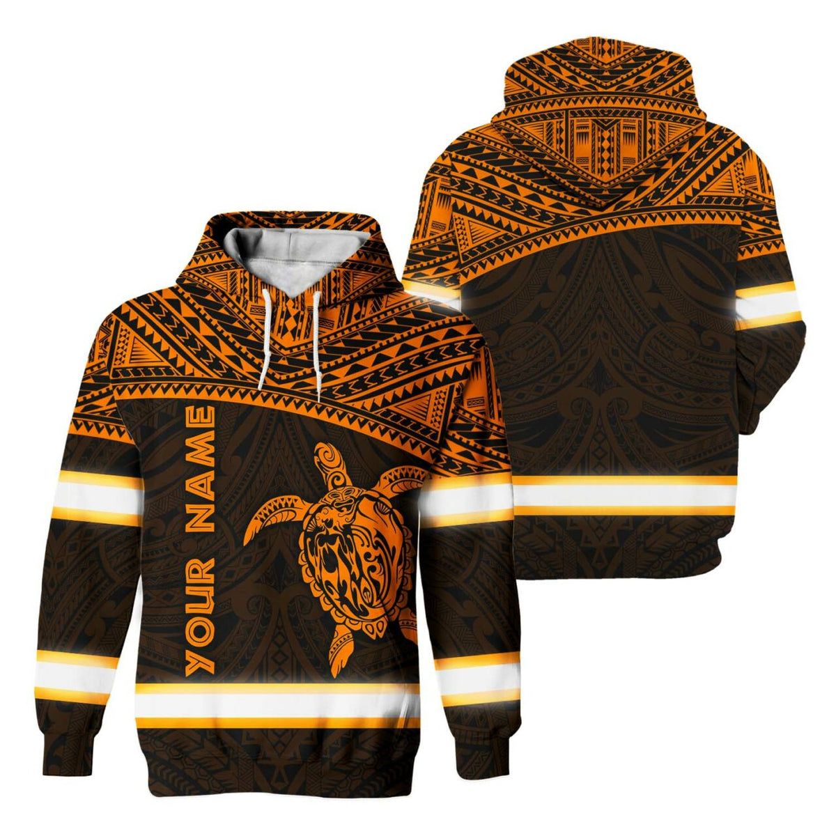 Hi Vis Hoodie Reflective Tapes Orange Turtle Hawaiian Polynesian Tribal Custom Name Safety Workwear