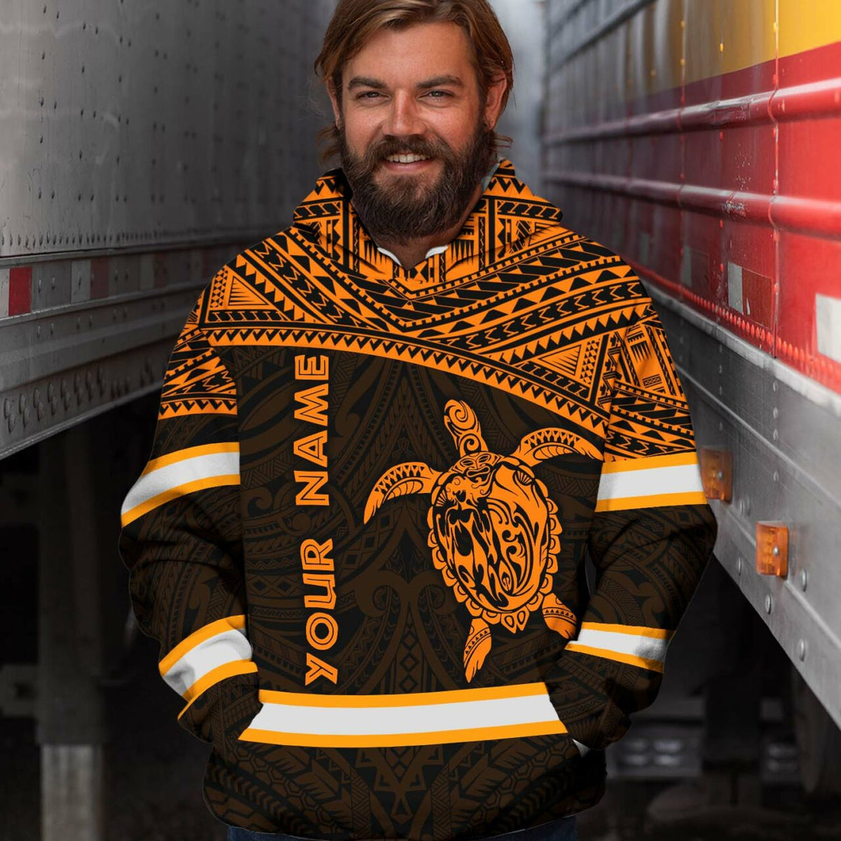 Hi Vis Hoodie Reflective Tapes Orange Turtle Hawaiian Polynesian Tribal Custom Name Safety Workwear