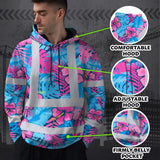 Hi Vis Hoodie Reflective Tapes Pink Neon And Blue Flowers Custom Name Safety Workwear For Workers, Truckers, Operators