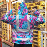 Hi Vis Hoodie Reflective Tapes Pink Neon And Blue Flowers Custom Name Safety Workwear For Workers, Truckers, Operators