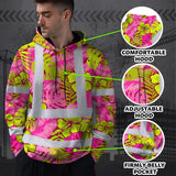 Hi Vis Hoodie Reflective Tapes Pink Neon And Lime Flowers Custom Name Safety Workwear For Workers, Truckers, Operators