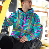 Hi Vis Hoodie Reflective Tapes Pink Neon Blue Heliconia Custom Name Safety Workwear For Workers, Truckers, Operators