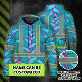 Hi Vis Hoodie Reflective Tapes Pink Neon Blue Heliconia Custom Name Safety Workwear For Workers, Truckers, Operators