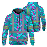 Hi Vis Hoodie Reflective Tapes Pink Neon Blue Heliconia Custom Name Safety Workwear For Workers, Truckers, Operators