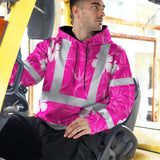 Hi Vis Hoodie Reflective Tapes Pink Neon Flowers Custom Name Safety Workwear For Workers, Truckers, Operators