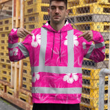 Hi Vis Hoodie Reflective Tapes Pink Neon Flowers Custom Name Safety Workwear For Workers, Truckers, Operators