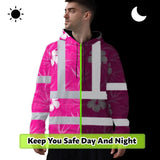 Hi Vis Hoodie Reflective Tapes Pink Neon Flowers Custom Name Safety Workwear For Workers, Truckers, Operators