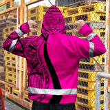 Hi Vis Hoodie Reflective Tapes Pink Neon Hawaii Custom Name Safety Workwear For Workers, Truckers, Operators