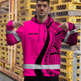 Hi Vis Hoodie Reflective Tapes Pink Neon Hawaii Custom Name Safety Workwear For Workers, Truckers, Operators