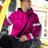 Hi Vis Hoodie Reflective Tapes Pink Neon Hawaii Custom Name Safety Workwear For Workers, Truckers, Operators