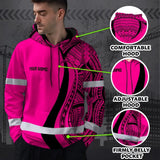 Hi Vis Hoodie Reflective Tapes Pink Neon Hawaii Custom Name Safety Workwear For Workers, Truckers, Operators