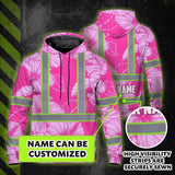 Hi Vis Hoodie Reflective Tapes Pink Neon Hibiscus Custom Name Safety Workwear For Workers, Truckers, Operators