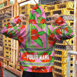 Hi Vis Hoodie Reflective Tapes Pink Neon Red Anthurium Custom Name Safety Workwear For Workers, Truckers, Operators