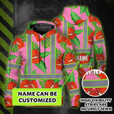 Hi Vis Hoodie Reflective Tapes Pink Neon Red Anthurium Custom Name Safety Workwear For Workers, Truckers, Operators