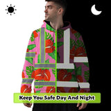 Hi Vis Hoodie Reflective Tapes Pink Neon Red Anthurium Custom Name Safety Workwear For Workers, Truckers, Operators