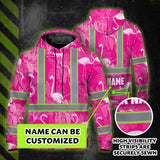 Hi Vis Hoodie Reflective Tapes Pink Neon White Flamingo Custom Name Safety Workwear For Workers, Truckers, Operators