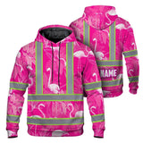 Hi Vis Hoodie Reflective Tapes Pink Neon White Flamingo Custom Name Safety Workwear For Workers, Truckers, Operators