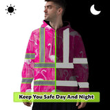 Hi Vis Hoodie Reflective Tapes Pink Neon White Flamingo Custom Name Safety Workwear For Workers, Truckers, Operators