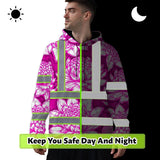 Hi Vis Hoodie Reflective Tapes Pink Neon White Protea Custom Name Safety Workwear For Workers, Truckers, Operators