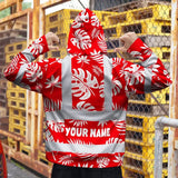 Hi Vis Hoodie Reflective Tapes Red Neon Flowers Custom Name Safety Workwear For Workers, Truckers, Operators
