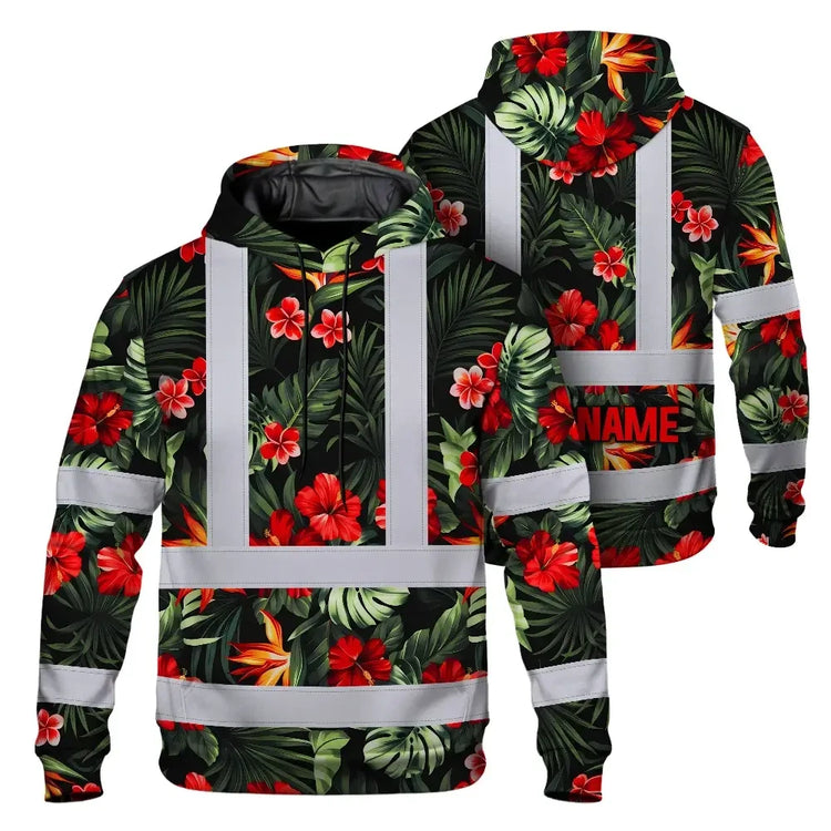 Red Neon Flowers Hi-Vis Hoodie