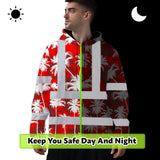 Hi Vis Hoodie Reflective Tapes Red Neon Flowers Custom Name Safety Workwear For Workers, Truckers, Operators