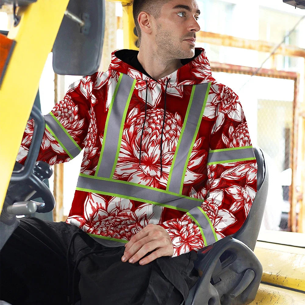 Hi Vis Hoodie Reflective Tapes Red Neon White Protea Custom Name Safety Workwear For Workers, Truckers, Operators