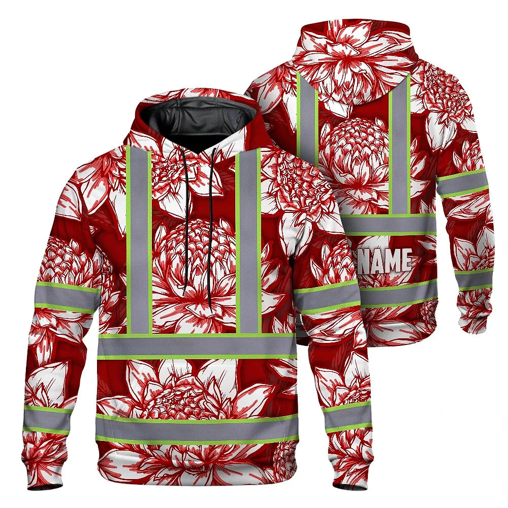 Hi Vis Hoodie Reflective Tapes Red Neon White Protea Custom Name Safety Workwear For Workers, Truckers, Operators