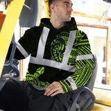 Hi Vis Hoodie Reflective Tapes Sea Turtle Hawaiian Polynesian Tribal Custom Name Safety Workwear For Workers, Truckers, Operators