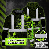 Hi Vis Hoodie Reflective Tapes Sea Turtle Hawaiian Polynesian Tribal Custom Name Safety Workwear For Workers, Truckers, Operators