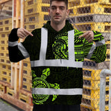 Hi Vis Hoodie Reflective Tapes Sea Turtle Hawaiian Polynesian Tribal Custom Name Safety Workwear For Workers, Truckers, Operators