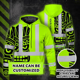Hi Vis Hoodie Reflective Tapes TiKi Hawaiian Polynesian Tribal Custom Name Safety Workwear For Workers, Truckers, Operators