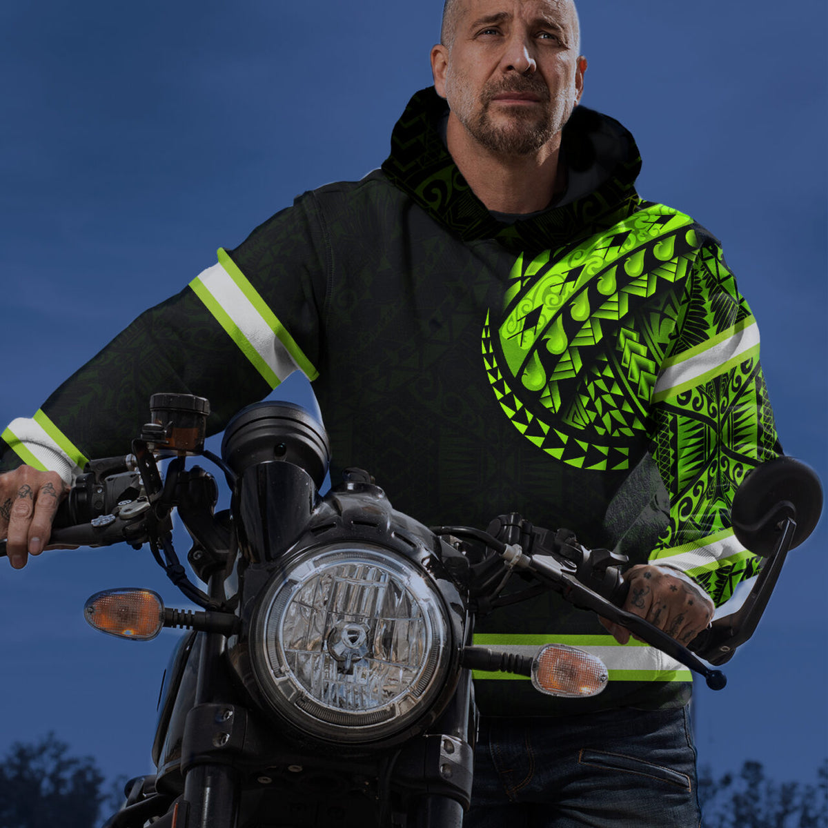 Hi Vis Hoodie Reflective Tapes Green Neon Hawaiian Polynesian Tribal Custom Name Safety Workwear