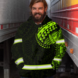 Hi Vis Hoodie Reflective Tapes Green Neon Hawaiian Polynesian Tribal Custom Name Safety Workwear
