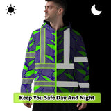 Hi Vis Hoodie Reflective Tapes Violet Neon Green Heliconia Custom Name Safety Workwear For Workers, Truckers, Operators