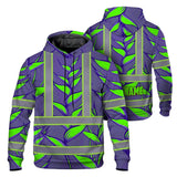 Hi Vis Hoodie Reflective Tapes Violet Neon Green Heliconia Custom Name Safety Workwear For Workers, Truckers, Operators