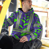 Hi Vis Hoodie Reflective Tapes Violet Neon Green Heliconia Custom Name Safety Workwear For Workers, Truckers, Operators