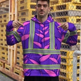 Hi Vis Hoodie Reflective Tapes Violet Neon Pink Heliconia Custom Name Safety Workwear For Workers, Truckers, Operators