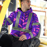 Hi Vis Hoodie Reflective Tapes Violet Neon Pink Heliconia Custom Name Safety Workwear For Workers, Truckers, Operators