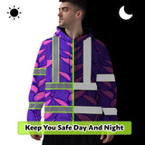 Hi Vis Hoodie Reflective Tapes Violet Neon Pink Heliconia Custom Name Safety Workwear For Workers, Truckers, Operators