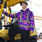 Hi Vis Hoodie Reflective Tapes Violet Neon Pink Heliconia Custom Name Safety Workwear For Workers, Truckers, Operators