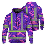 Hi Vis Hoodie Reflective Tapes Violet Neon Pink Heliconia Custom Name Safety Workwear For Workers, Truckers, Operators