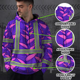 Hi Vis Hoodie Reflective Tapes Violet Neon Pink Heliconia Custom Name Safety Workwear For Workers, Truckers, Operators
