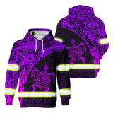 Hi Vis Hoodie Reflective Tapes Violet Neon Turtle Hawaiian Polynesian Tribal Custom Name Safety Workwear