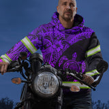 Hi Vis Hoodie Reflective Tapes Violet Neon Turtle Hawaiian Polynesian Tribal Custom Name Safety Workwear