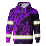 Hi Vis Hoodie Reflective Tapes Violet Neon Turtle Hawaiian Polynesian Tribal Custom Name Safety Workwear